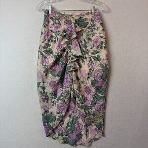 Abercrombie &‎ Fitch crinkle cascading ruffle midi skirt purple floral sz XS pet
